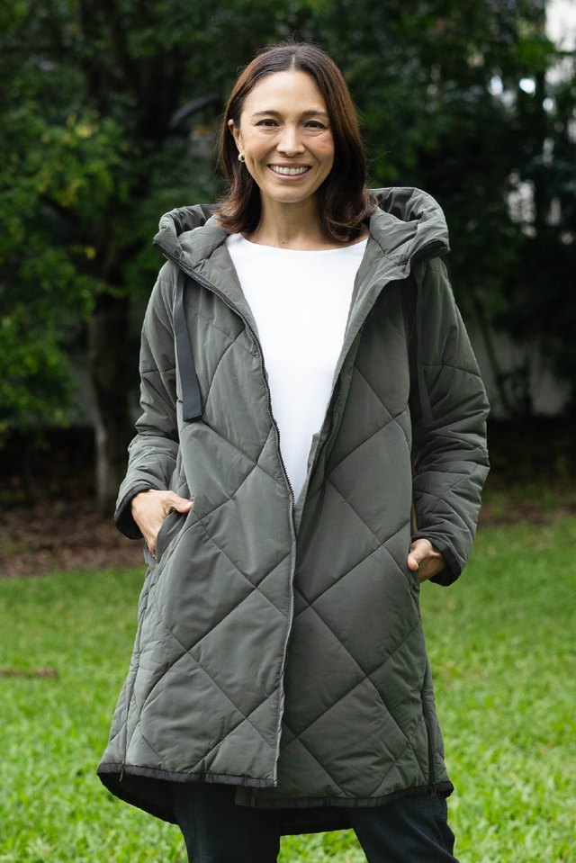 Koami Charcoal Quilted Hooded Coat