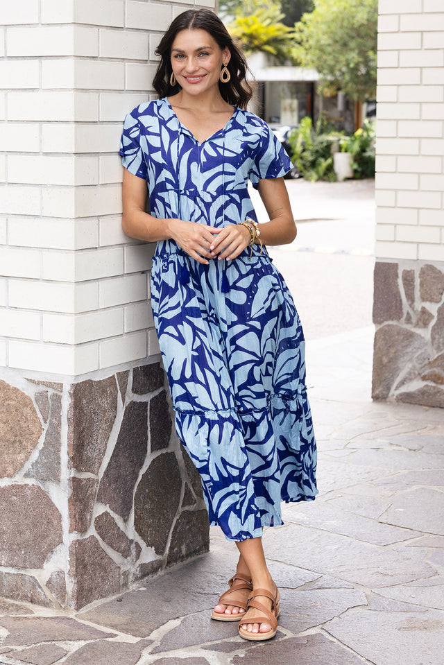 Nona Blue Botanical Crinkle Cotton Maxi Dress image 1