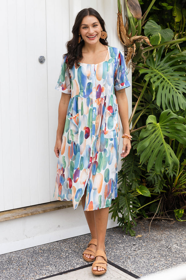 Rayna Blue Abstract Button Dress