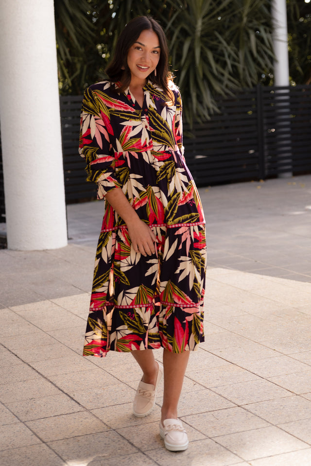 Reagan Navy Palm Tier Dress