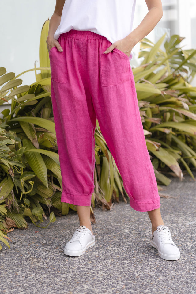 Elide Hot Pink Linen Cropped Pants