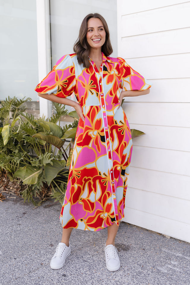 Eri Red Abstract Tie Dress