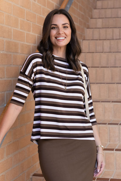 Camila Brown Stripe Bamboo Top