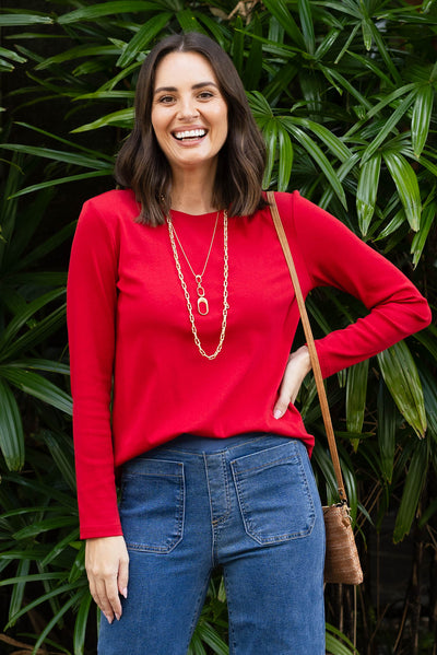 Porter Red Cotton Long Sleeve Top