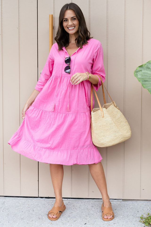 Milana Bright Pink Crinkle Cotton Dress,Lifestyle image 1