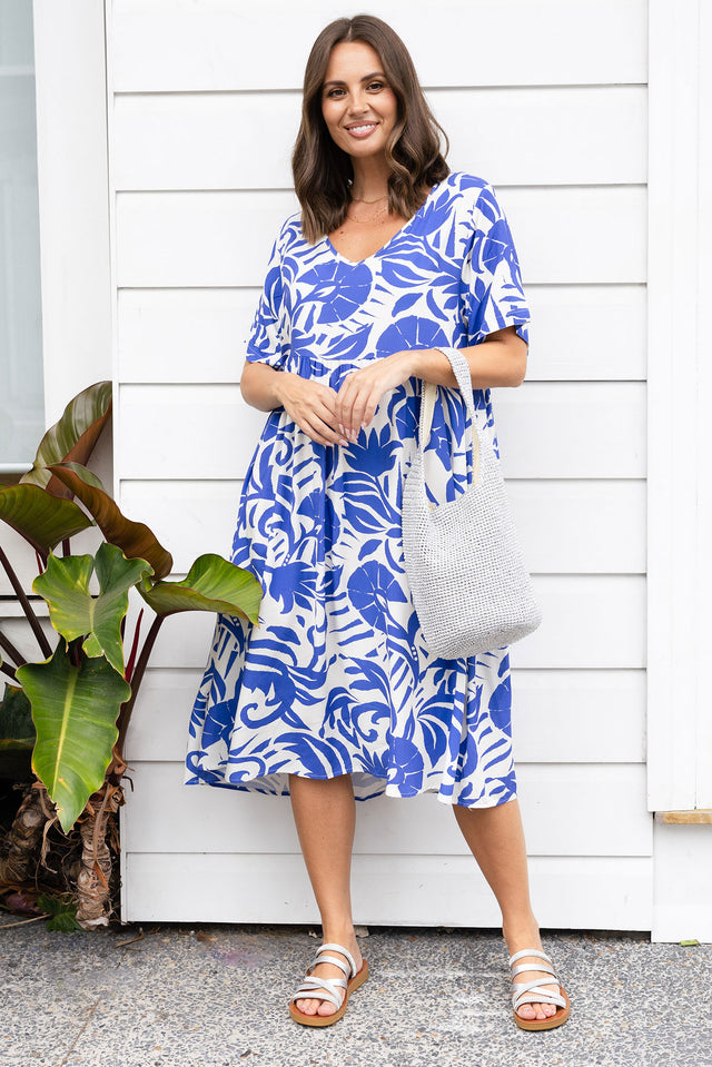 Sharlene Blue Botanical Midi Dress