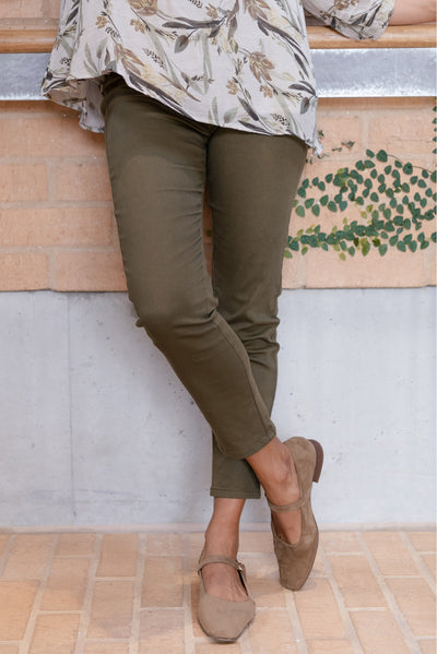 Callie Olive Cotton 7/8 Stretch Pants