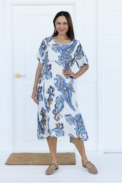 Ramona Cream Paisley Cotton Blend Dress