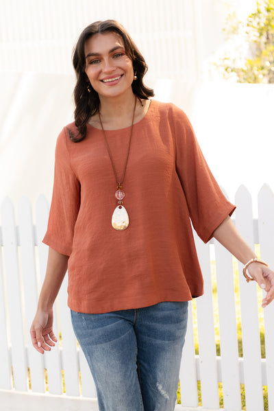 Selena Rust 3/4 Sleeve Top