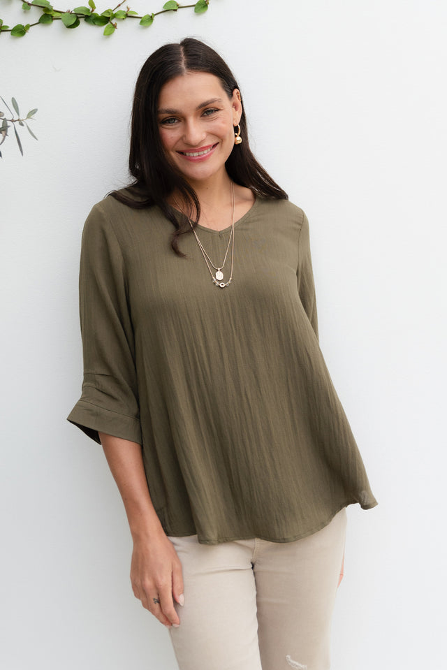 Gomez Khaki Button Top