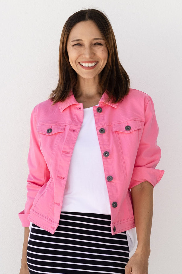 Danielle Hot Pink Stretch Jean Jacket,Lifestyle