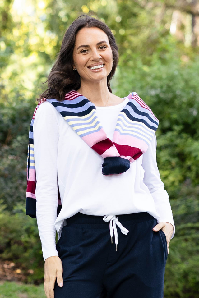 Megan White Cotton Long Sleeve Top,Lifestyle
