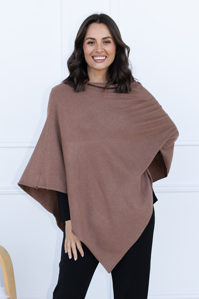 Amy Chocolate Wool Blend Poncho