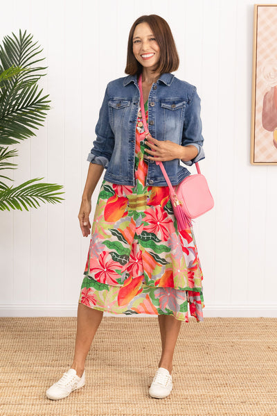 Nala Pink Hibiscus Layers Dress