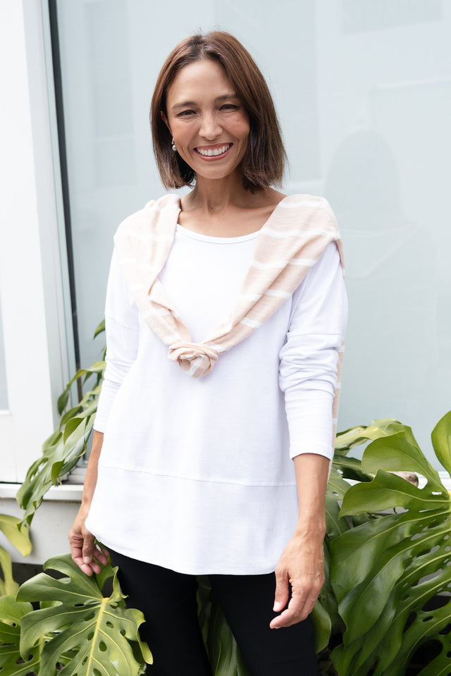 Fundamental White Cotton Rib Sleeved Top,Lifestyle