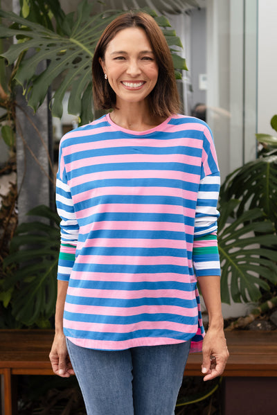 Taffy Blue Stripe Cotton Long Sleeve Tee