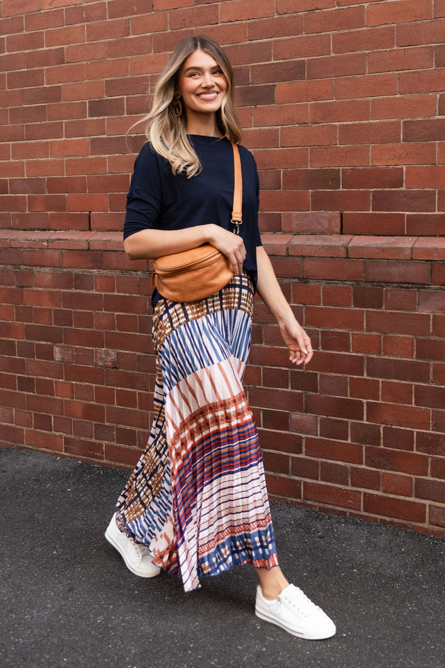 Rays Blue Check Pleated Skirt