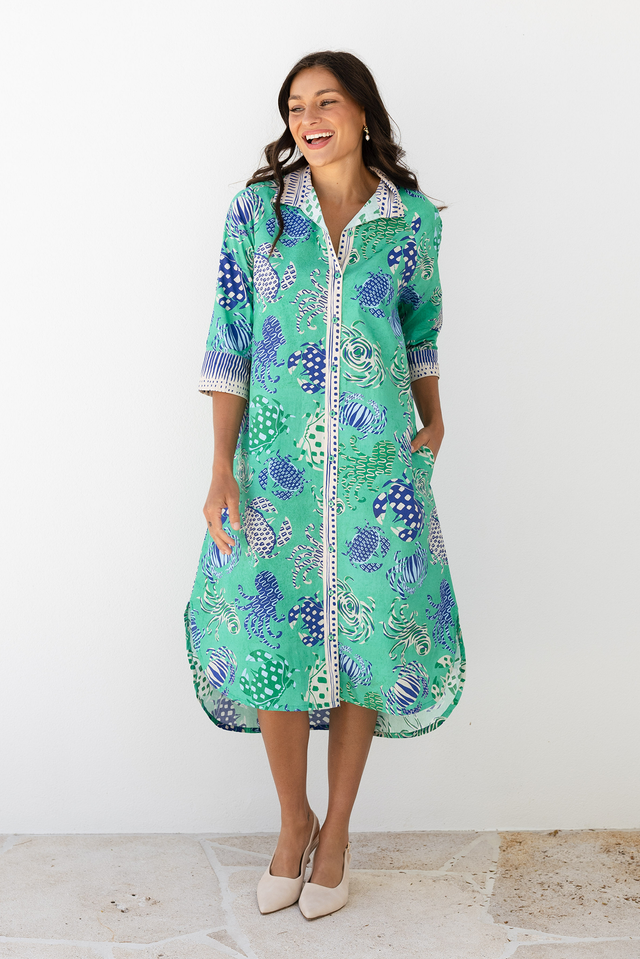 Vossie Green Coastal Cotton Poplin Dress, Lifestyle