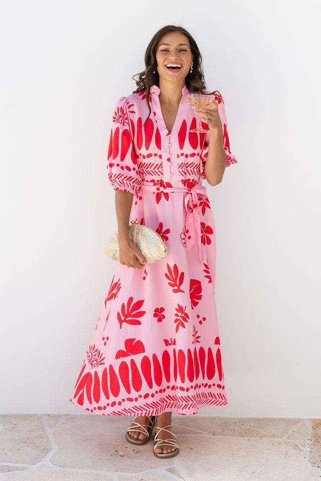 Winsome Pink Tropical Tie Dress, Lifestyle