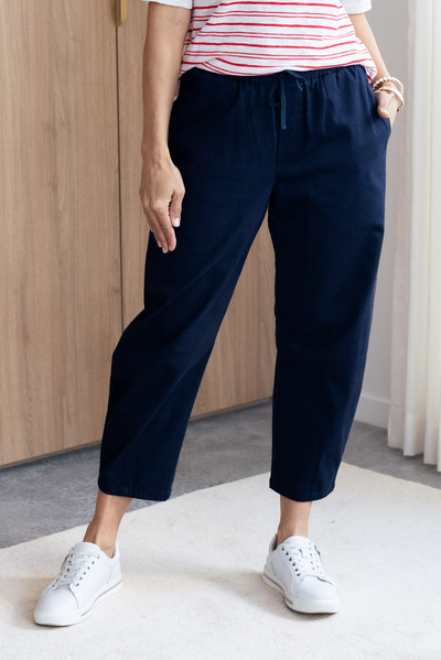 Andy Navy Cotton Cropped Barrel Pants