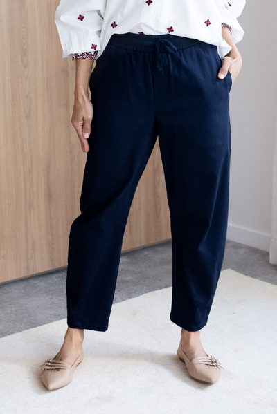 Andy Navy Cotton Barrel Pants