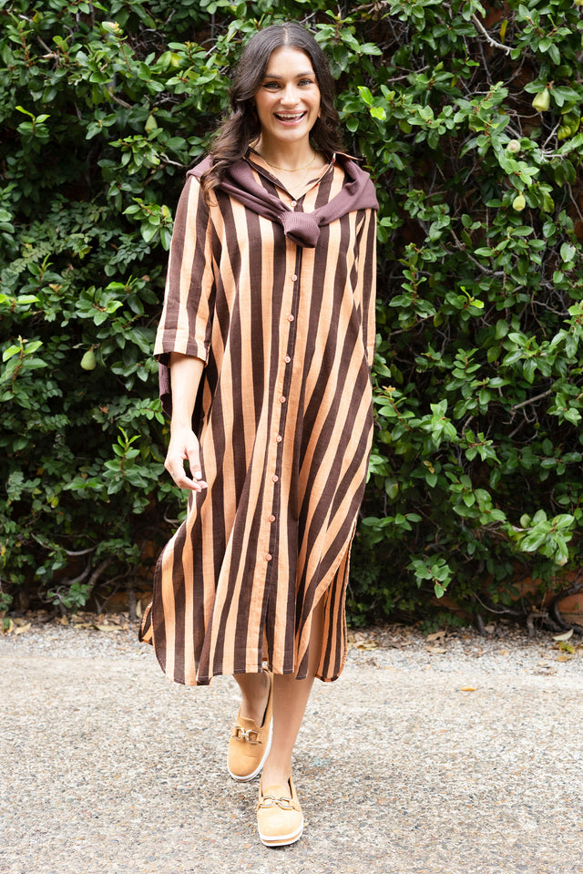 Tricia Chocolate Stripe Cotton Shirt Dress