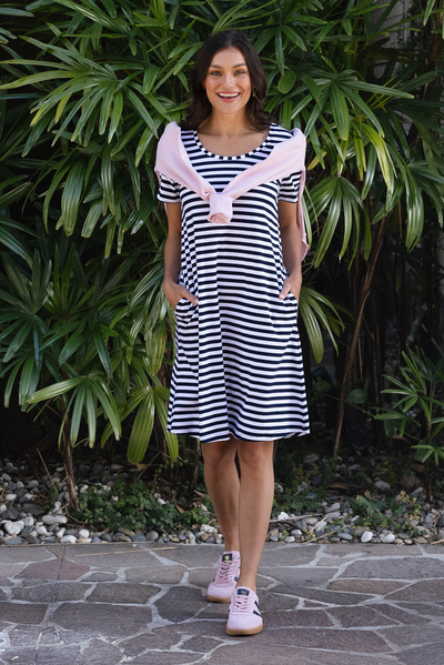 Izzy Navy Stripe Cotton Tee Dress