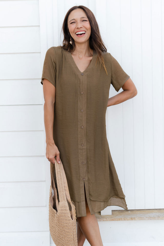 Adelaide Chocolate Layered Button Dress