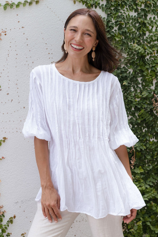Selma White Crinkle Cotton Top,Lifestyle