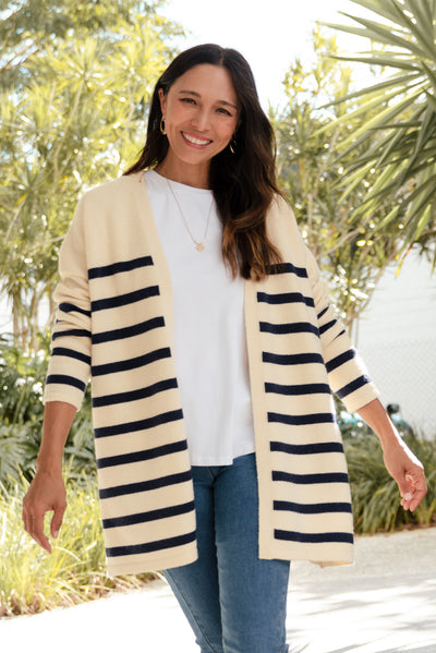Emy Blue Stripe Knit Cardigan