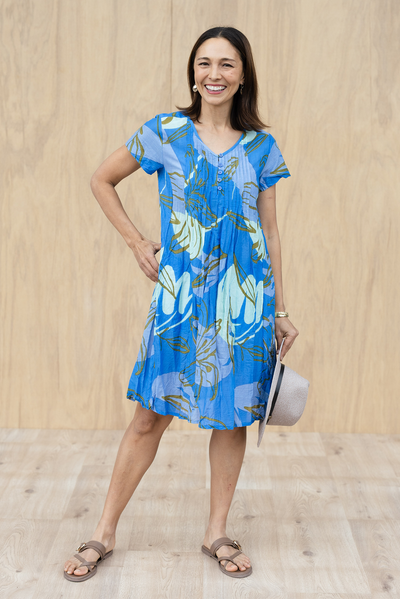 Sabina Cobalt Lily Crinkle Cotton Dress