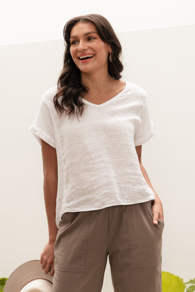 Dorian White Linen Cotton Top
