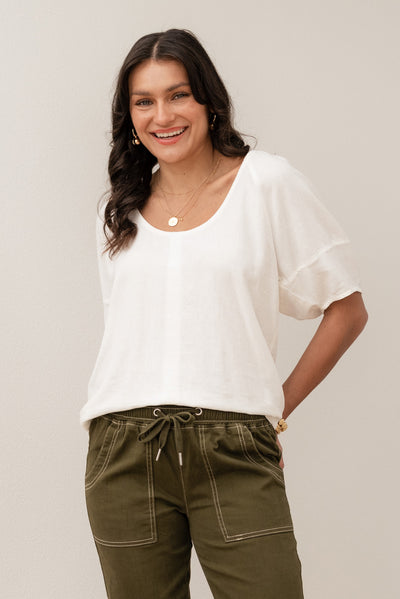 Grove White Linen Blend Top