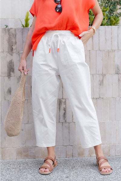 Martin White Cotton Barrel Pants