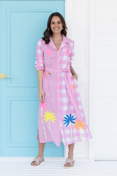 Tylen Pink Flora Cotton Embroidered Dress