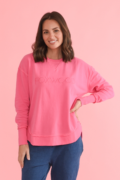 Simplified Pink Cotton Crewneck Sweatshirt