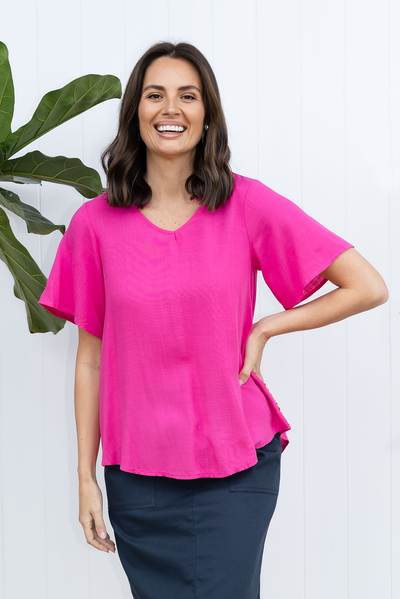 Hina Hot Pink Frill Collar Top