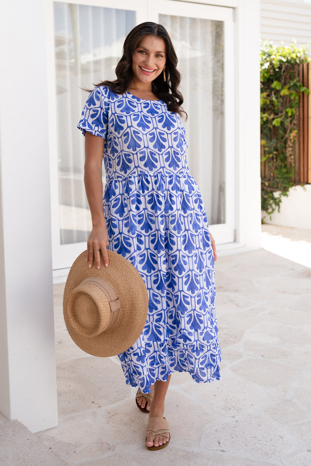 Monique Blue Abstract Crinkle Cotton Dress image 1