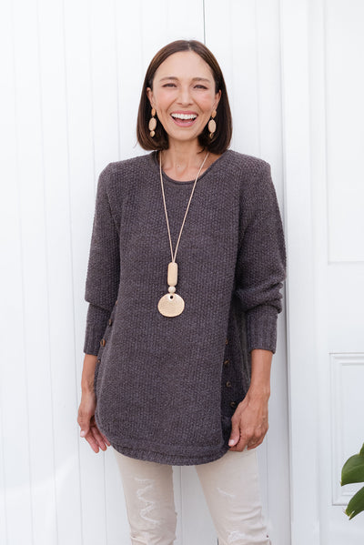 Lucas Chocolate Knit Button Jumper