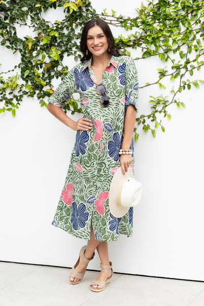 Tricia Blue Flower Cotton Shirt Dress