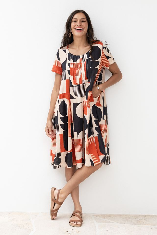 Murano Navy Abstract Cotton Dress,Lifestyle