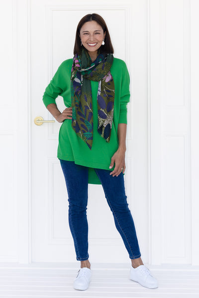 Meryl Forest Green Wool Blend Drape Jumper