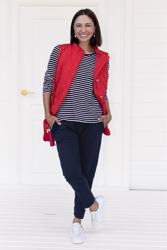 Max Red Quilted Pocket Vest,Lifestyle,Brunette model, alt text|model:Cara