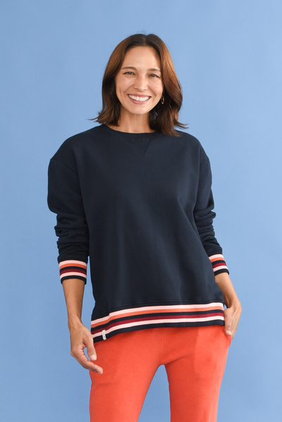 Lili Navy Fleece Trim Sweatshirt