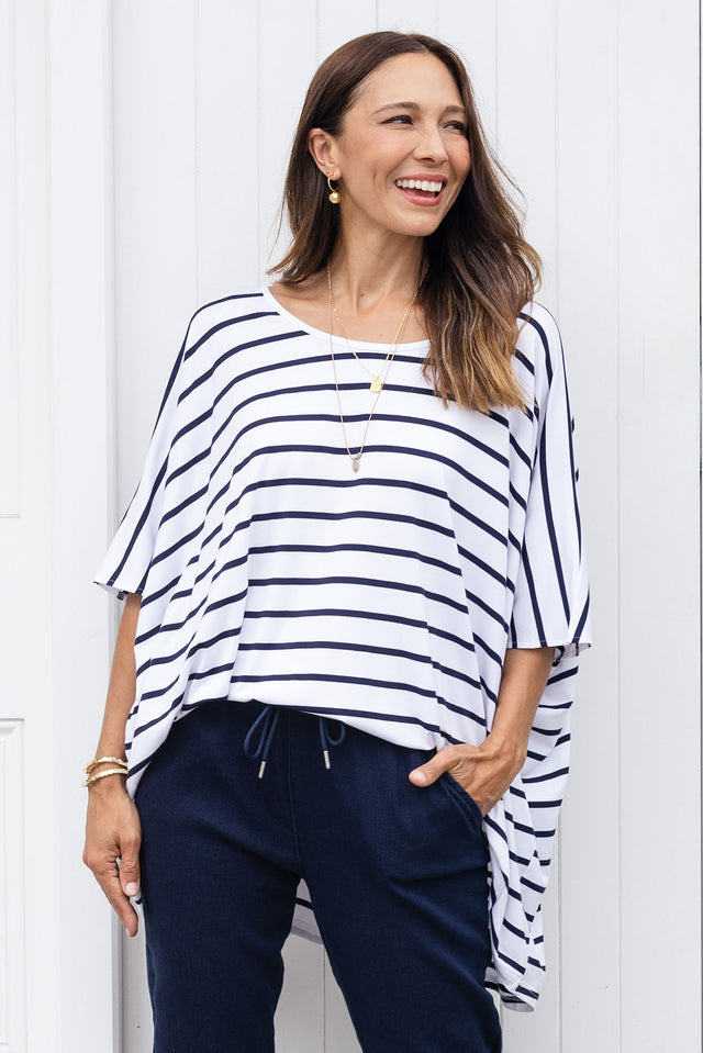 Sorronda White Stripe Bamboo Batwing Top,Lifestyle