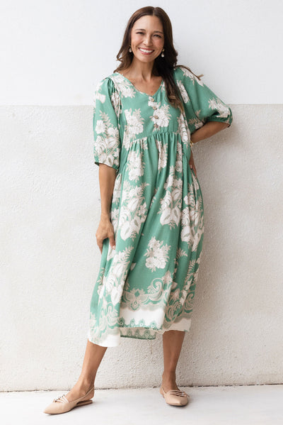 Troyanne Green Garden Midi Dress