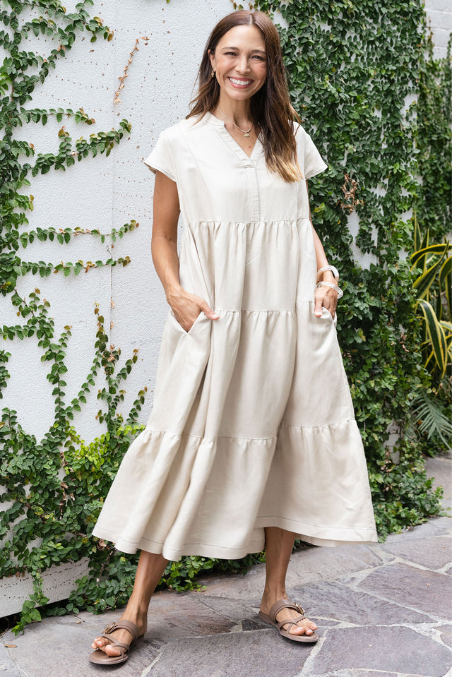 Yvette Natural Contrast Linen Blend Dress image 1