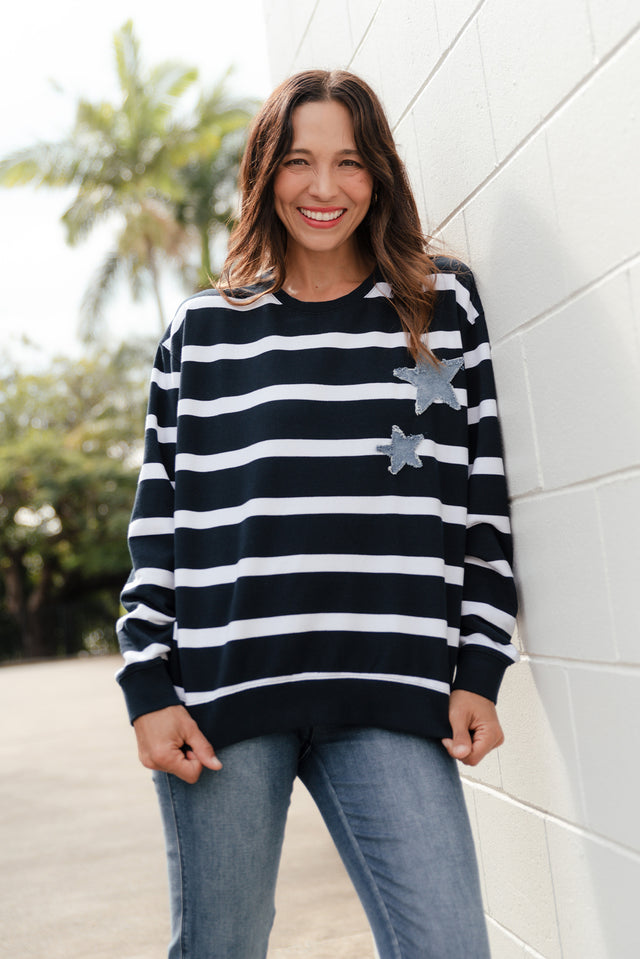 Galaxy Navy Stripe Cotton Sweatshirt