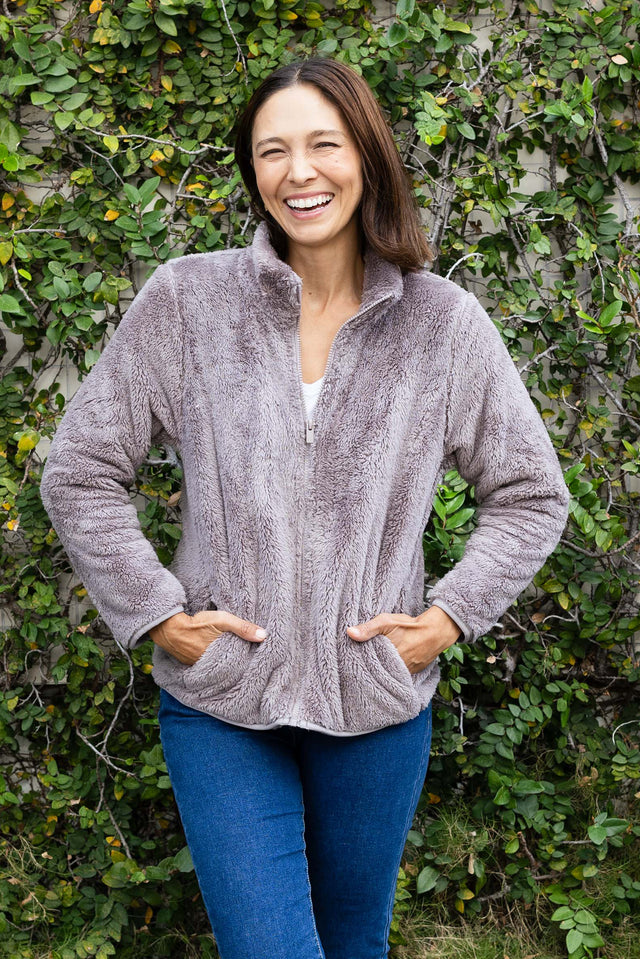Ackerley Taupe Faux Fur Jacket image 1
