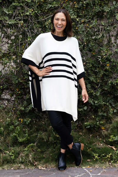 Fidelia White Stripe Knit Poncho